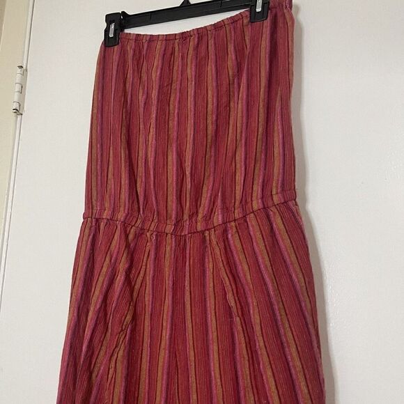 Anthropologie DREW Red stripe strapless emerson split leg Jumpsuit Linen Large - Picture 6 of 7
